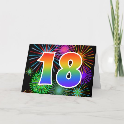 Kleurrijk Vuurwerk + Regenboogpatroon "18" Eveneme Kaart (Voorkant)