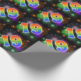 Kleurrijk vuurwerk + regenboogpatroon "19" Eveneme Cadeaupapier