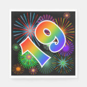 Kleurrijk vuurwerk + regenboogpatroon "19" Eveneme Servet (Voorkant)