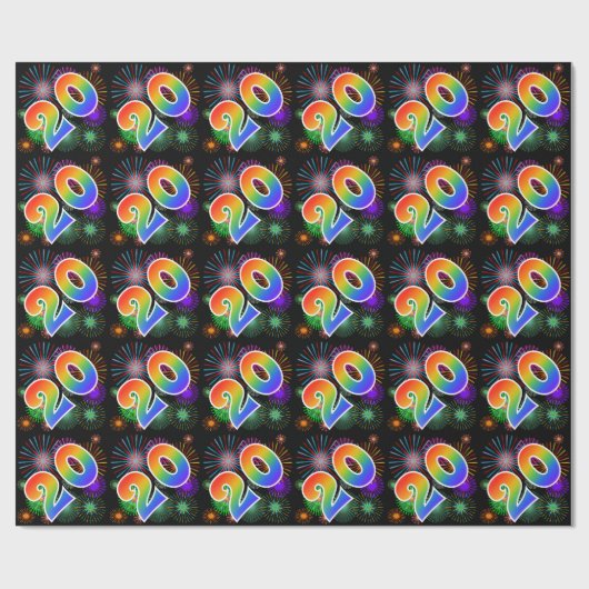 Kleurrijk vuurwerk + regenboogpatroon "20" Event # Cadeaupapier (Vlak)
