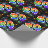 Kleurrijk vuurwerk + regenboogpatroon "20" Event # Cadeaupapier (Hoek)