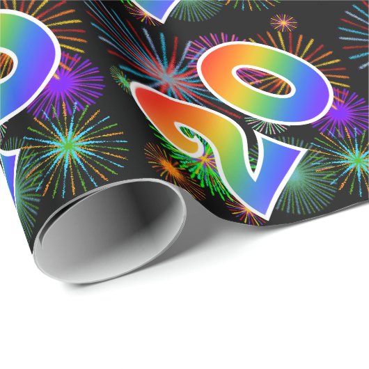 Kleurrijk vuurwerk + regenboogpatroon "20" Event # Cadeaupapier (Rol Hoek)