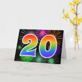 Kleurrijk vuurwerk + regenboogpatroon "20" Event # Kaart (Gele Bloem)