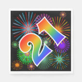 Kleurrijk vuurwerk + regenboogpatroon "21" Event # Servet (Voorkant)
