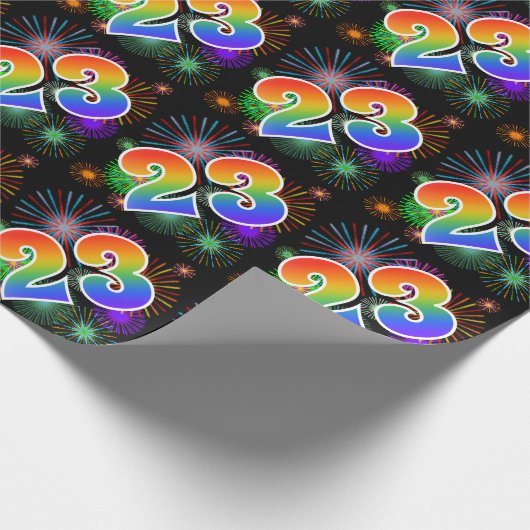 Kleurrijk vuurwerk + regenboogpatroon "23" Event # Cadeaupapier (Hoek)