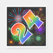 Kleurrijk vuurwerk + regenboogpatroon "24" Event # Servet (Voorkant)