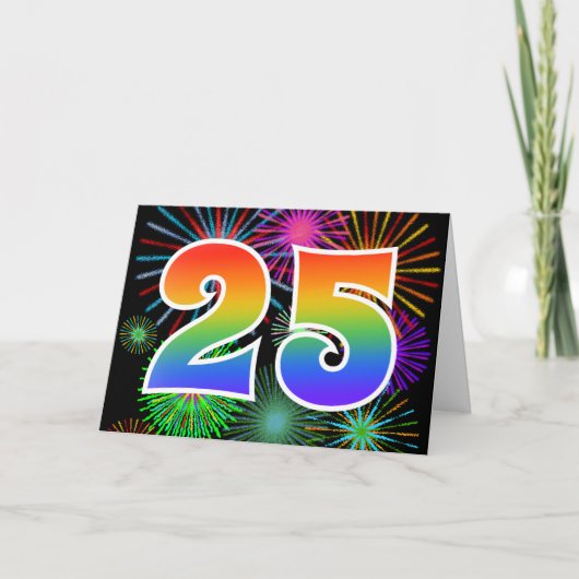 Kleurrijk vuurwerk + regenboogpatroon "25" Event # Kaart (Voorkant)