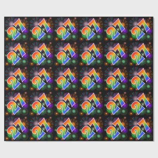 Kleurrijk vuurwerk + regenboogpatroon "27" Eveneme Cadeaupapier (Vlak)