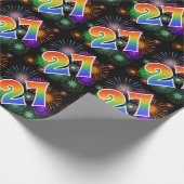 Kleurrijk vuurwerk + regenboogpatroon "27" Eveneme Cadeaupapier (Hoek)