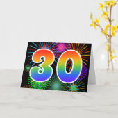 Kleurrijk vuurwerk + regenboogpatroon "30" Event # Kaart (Gele Bloem)