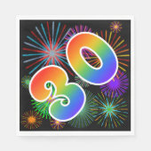 Kleurrijk vuurwerk + regenboogpatroon "30" Event # Servet (Voorkant)