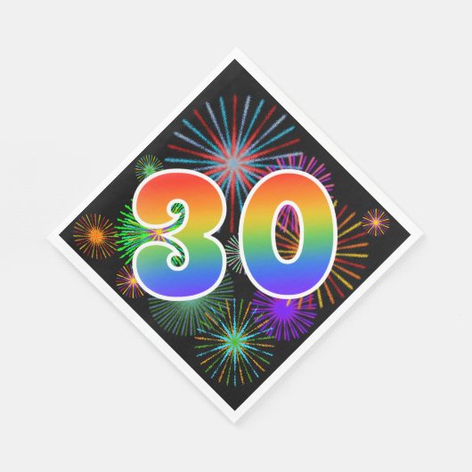 Kleurrijk vuurwerk + regenboogpatroon "30" Event # Servet (Hoek)