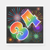 Kleurrijk vuurwerk + regenboogpatroon "34" Event # Servet (Voorkant)