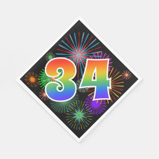 Kleurrijk vuurwerk + regenboogpatroon "34" Event # Servet (Hoek)
