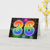 Kleurrijk vuurwerk + regenboogpatroon "36" Event # Kaart (Gele Bloem)
