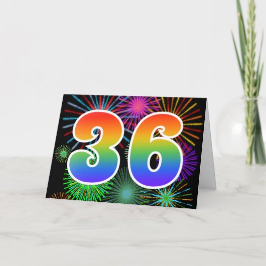Kleurrijk vuurwerk + regenboogpatroon "36" Event # Kaart (Voorkant)