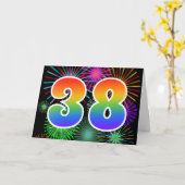 Kleurrijk vuurwerk + regenboogpatroon "38" Eveneme Kaart (Gele Bloem)