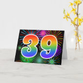 Kleurrijk vuurwerk + regenboogpatroon "39" Eveneme Kaart (Gele Bloem)