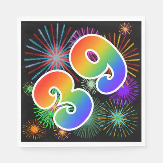 Kleurrijk vuurwerk + regenboogpatroon "39" Eveneme Servet (Voorkant)