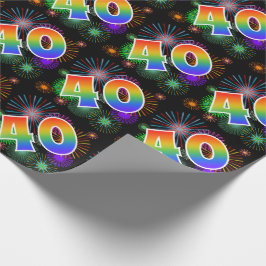 Kleurrijk vuurwerk + regenboogpatroon "40" Event # Cadeaupapier