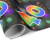 Kleurrijk vuurwerk + regenboogpatroon "40" Event # Cadeaupapier (Rol Hoek)