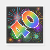 Kleurrijk vuurwerk + regenboogpatroon "40" Event # Servet (Voorkant)