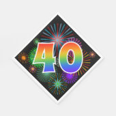 Kleurrijk vuurwerk + regenboogpatroon "40" Event # Servet (Hoek)