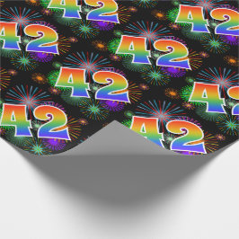 Kleurrijk vuurwerk + regenboogpatroon "42" Event # Cadeaupapier