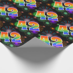 Kleurrijk vuurwerk + regenboogpatroon "42" Event # Cadeaupapier