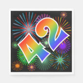 Kleurrijk vuurwerk + regenboogpatroon "42" Event # Servet (Voorkant)