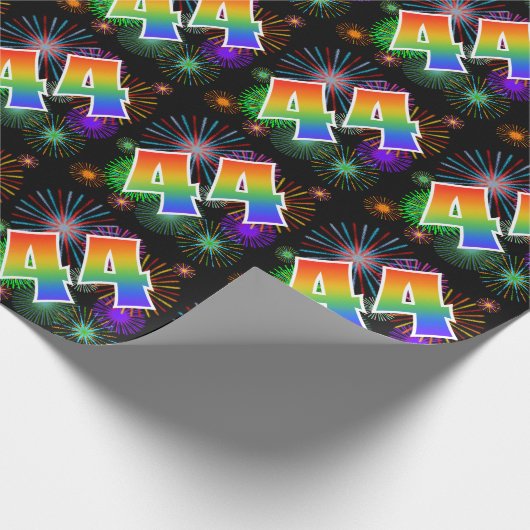 Kleurrijk vuurwerk + regenboogpatroon "44" Eveneme Cadeaupapier (Hoek)