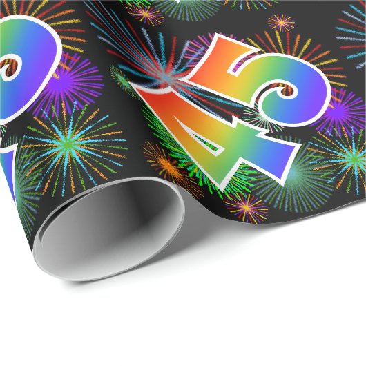 Kleurrijk Vuurwerk + Regenboogpatroon "45" Eveneme Cadeaupapier (Rol Hoek)