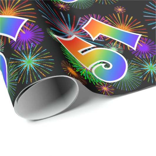 Kleurrijk vuurwerk + regenboogpatroon "51" Event # Cadeaupapier (Rol Hoek)