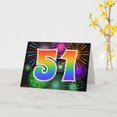 Kleurrijk vuurwerk + regenboogpatroon "51" Event # Kaart (Gele Bloem)