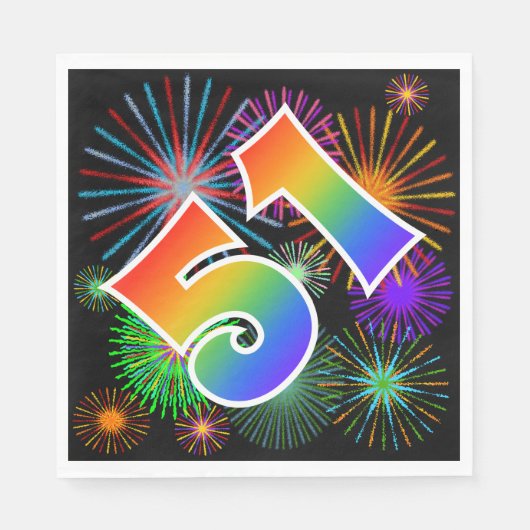 Kleurrijk vuurwerk + regenboogpatroon "51" Event # Servet (Voorkant)
