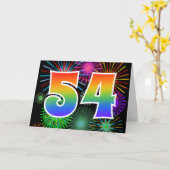 Kleurrijk vuurwerk + regenboogpatroon "54" Event # Kaart (Gele Bloem)