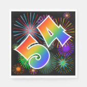 Kleurrijk vuurwerk + regenboogpatroon "54" Event # Servet (Voorkant)