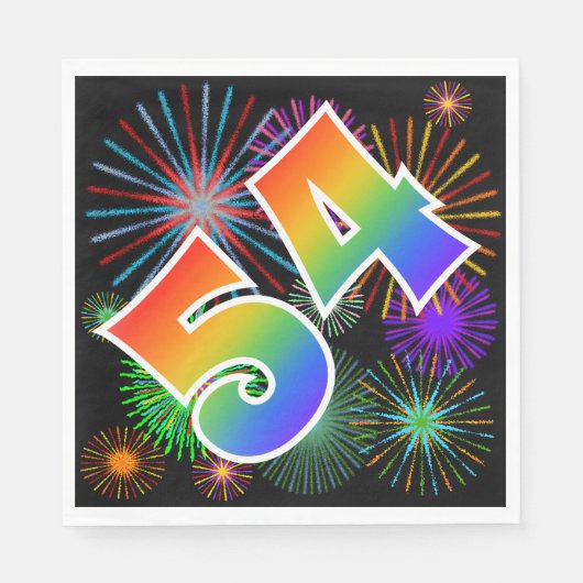 Kleurrijk vuurwerk + regenboogpatroon "54" Event # Servet (Voorkant)