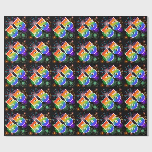 Kleurrijk vuurwerk + regenboogpatroon "55" Event # Cadeaupapier (Vlak)