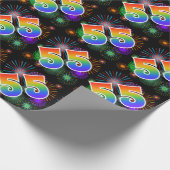 Kleurrijk vuurwerk + regenboogpatroon "55" Event # Cadeaupapier (Hoek)