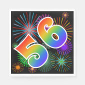 Kleurrijk vuurwerk + regenboogpatroon "56" Event # Servet (Voorkant)