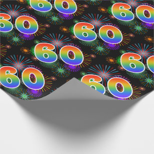 Kleurrijk vuurwerk + regenboogpatroon "60" Event # Cadeaupapier