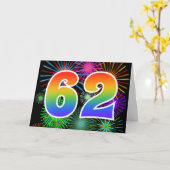 Kleurrijk vuurwerk + regenboogpatroon "62" Event # Kaart (Gele Bloem)