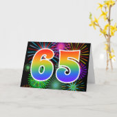 Kleurrijk vuurwerk + regenboogpatroon "65" Event # Kaart (Gele Bloem)