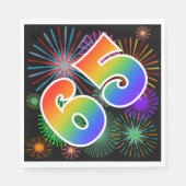 Kleurrijk vuurwerk + regenboogpatroon "65" Event # Servet (Voorkant)