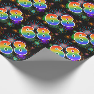 Kleurrijk vuurwerk + regenboogpatroon "68" Eveneme Cadeaupapier
