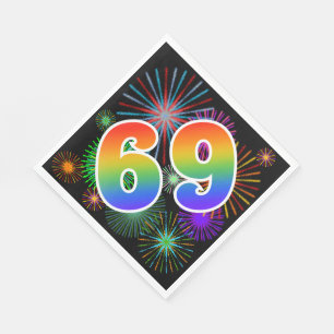 Kleurrijk vuurwerk + regenboogpatroon "69" Eveneme Servet