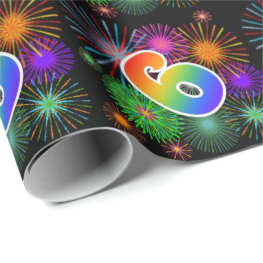 Kleurrijk vuurwerk + regenboogpatroon "6" Event # Cadeaupapier (Rol Hoek)