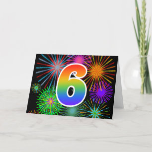 Kleurrijk vuurwerk + regenboogpatroon "6" Event # Kaart
