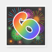 Kleurrijk vuurwerk + regenboogpatroon "6" Event # Servet (Voorkant)